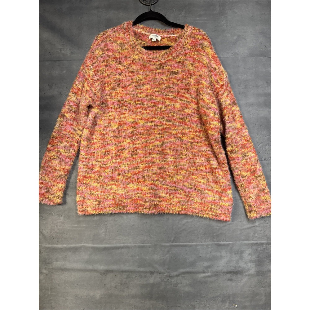Umgee women's multicolor fuzzy bouclé knit crewneck sweater Large